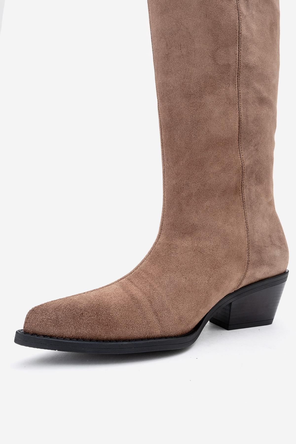Orlo - Taupe Suede Genuine Leather Fringed Western Boot (Women)