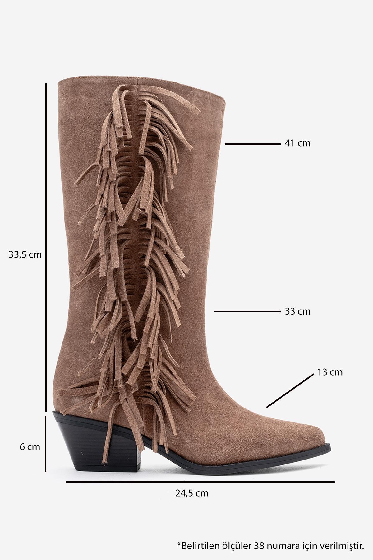 Orlo - Taupe Suede Genuine Leather Fringed Western Boot (Women)