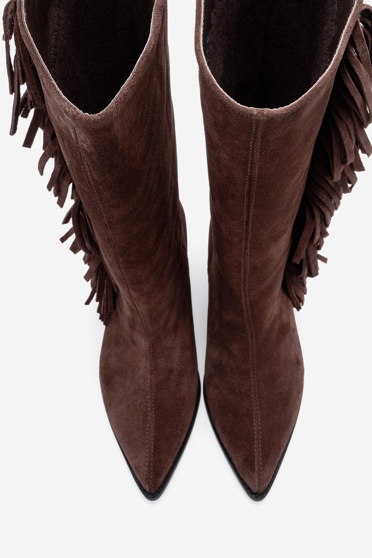 Orlo - Brown Suede Genuine Leather Fringed Western Boot (Women)
