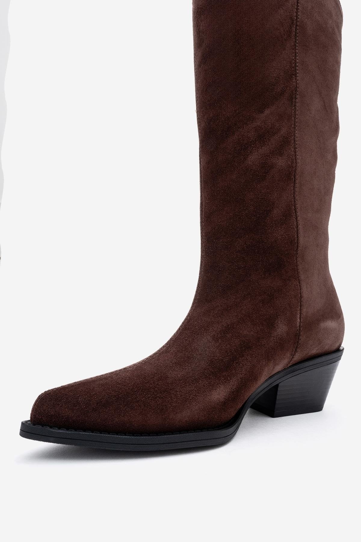Orlo - Brown Suede Genuine Leather Fringed Western Boot (Women)