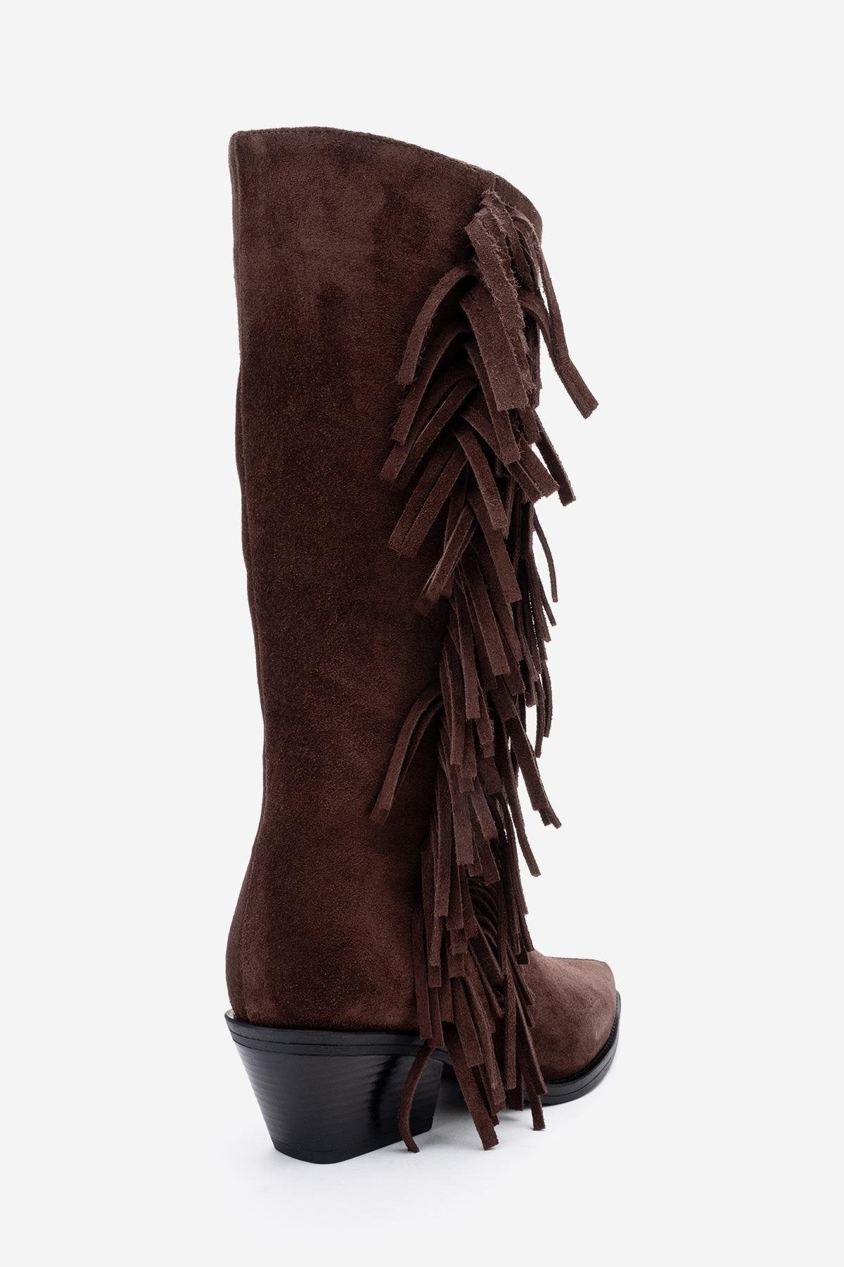 Orlo - Brown Suede Genuine Leather Fringed Western Boot (Women)