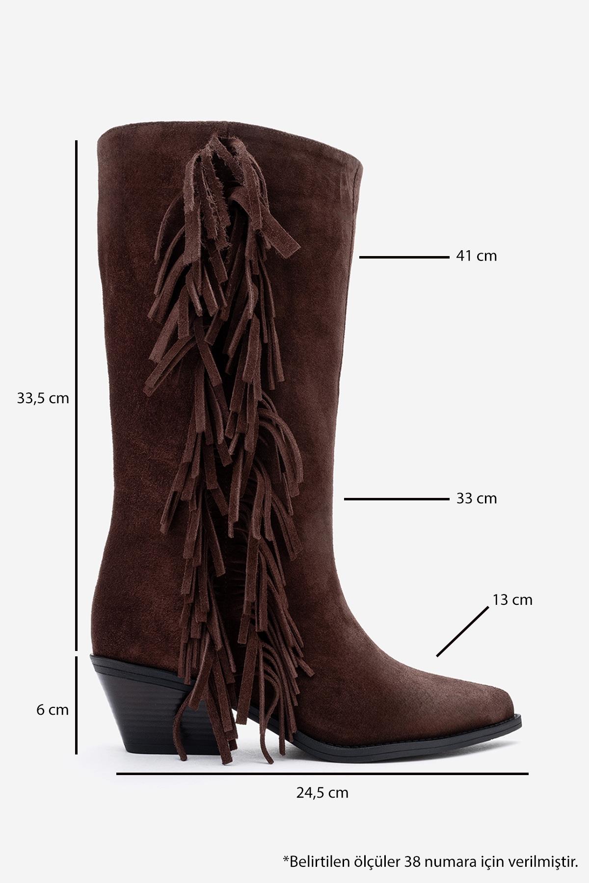 Orlo - Brown Suede Genuine Leather Fringed Western Boot (Women)