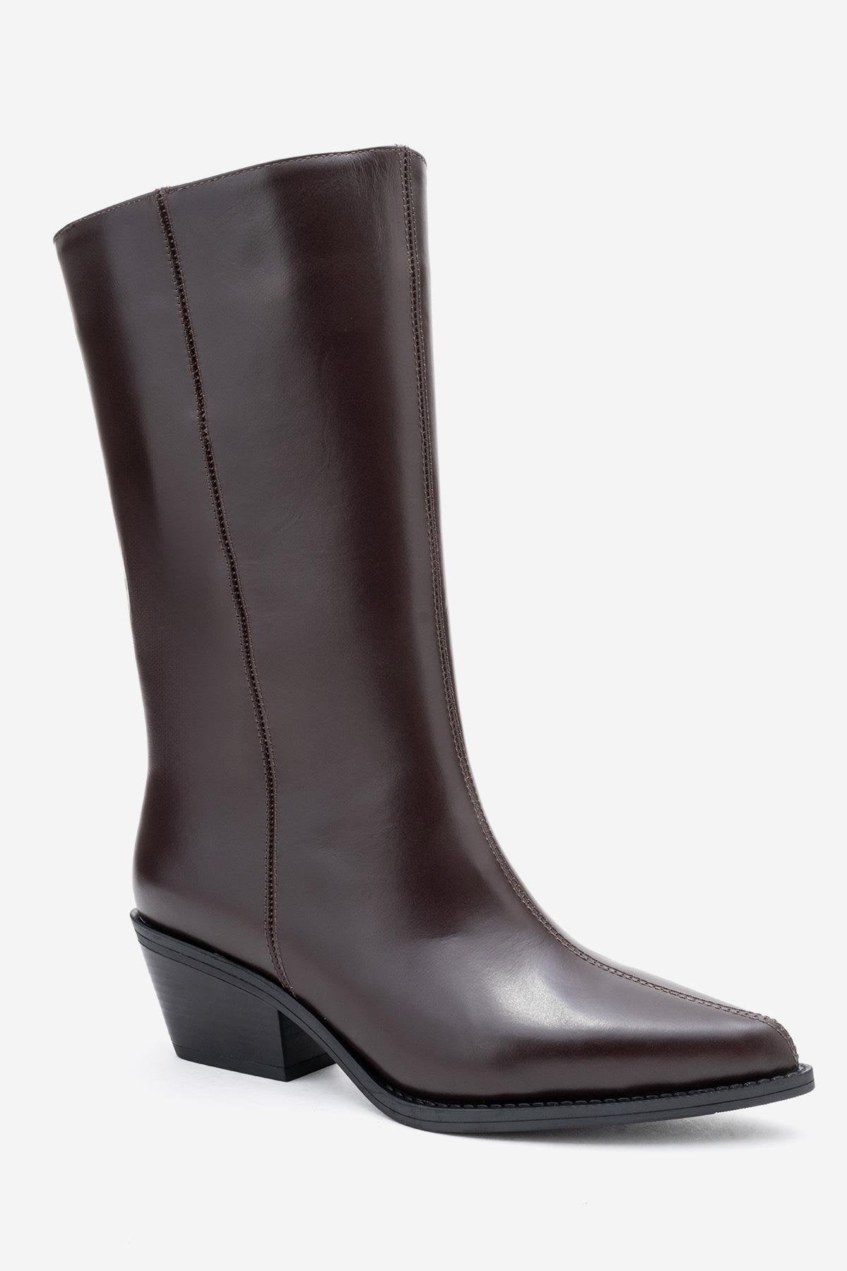 Juana - Brown Genuine Leather Pointed Toe Boot (Women)