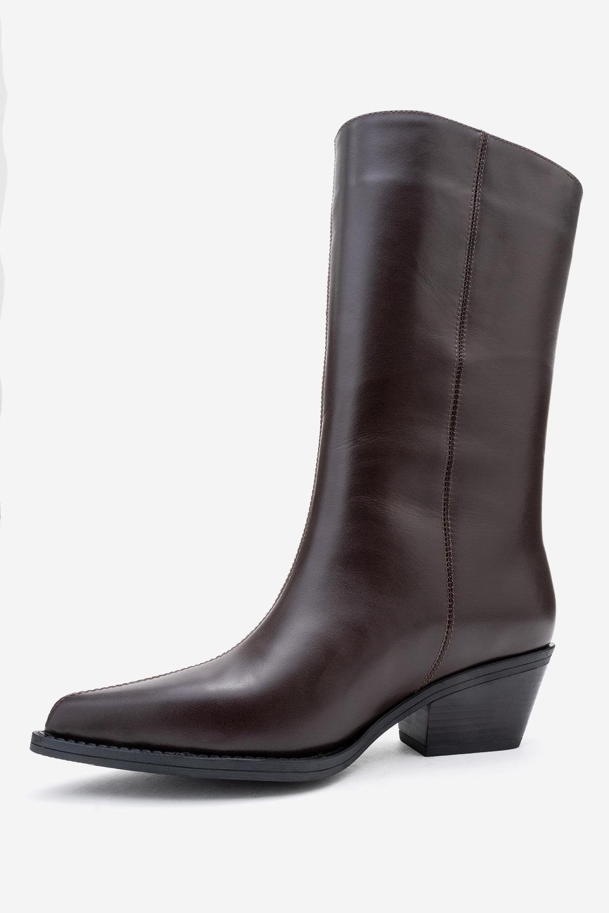 Juana - Brown Genuine Leather Pointed Toe Boot (Women)