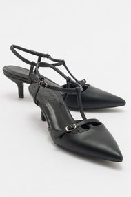 Frans - Black Pointed Toe Backless Low Heel Shoe (Women)