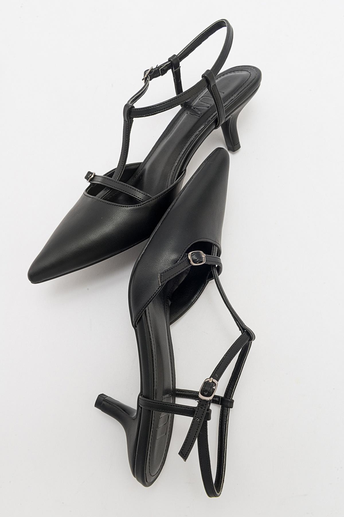 Frans - Black Pointed Toe Backless Low Heel Shoe (Women)
