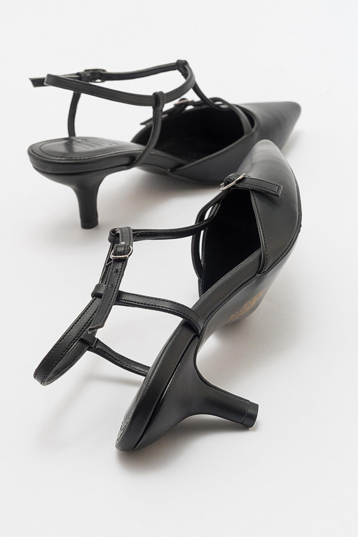 Frans - Black Pointed Toe Backless Low Heel Shoe (Women)