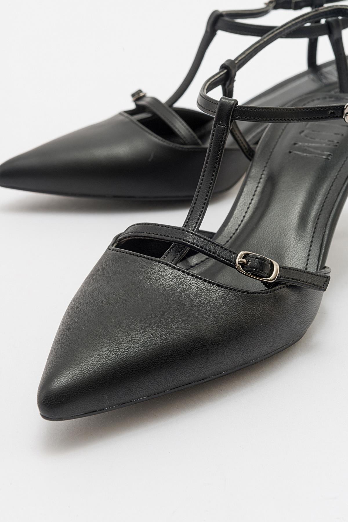 Frans - Black Pointed Toe Backless Low Heel Shoe (Women)