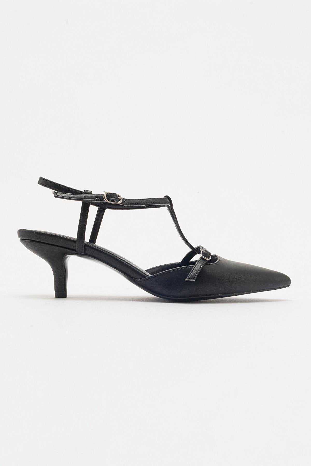 Frans - Black Pointed Toe Backless Low Heel Shoe (Women)