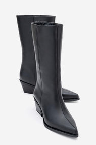 Juana - Black Genuine Leather Pointed Toe Boot (Women)