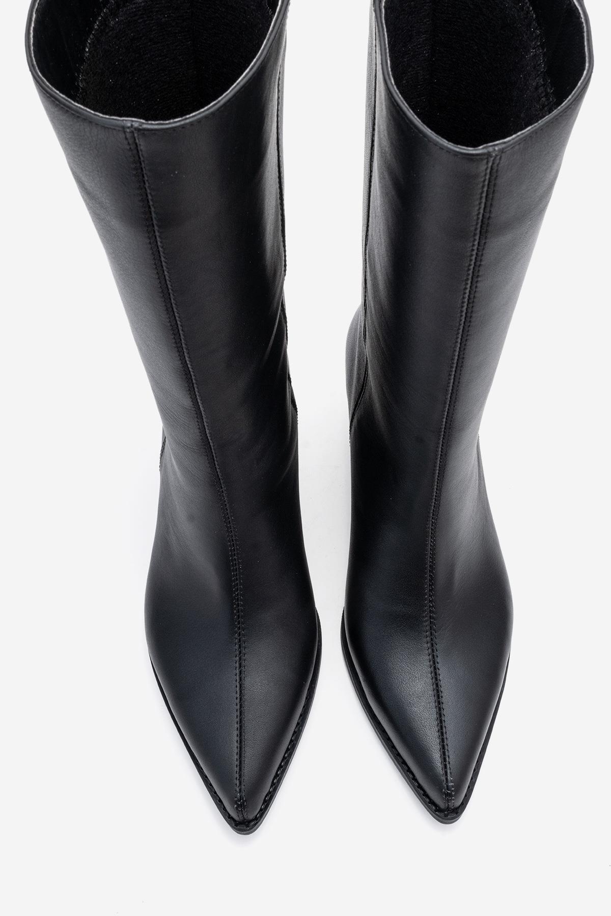 Juana - Black Genuine Leather Pointed Toe Boot (Women)