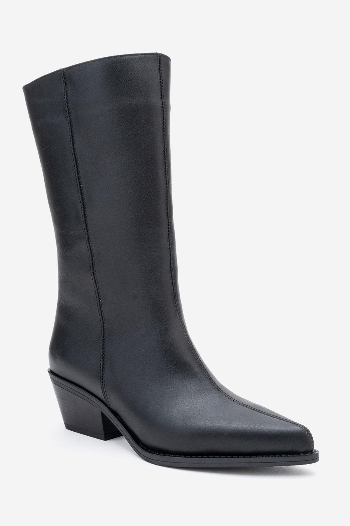 Juana - Black Genuine Leather Pointed Toe Boot (Women)
