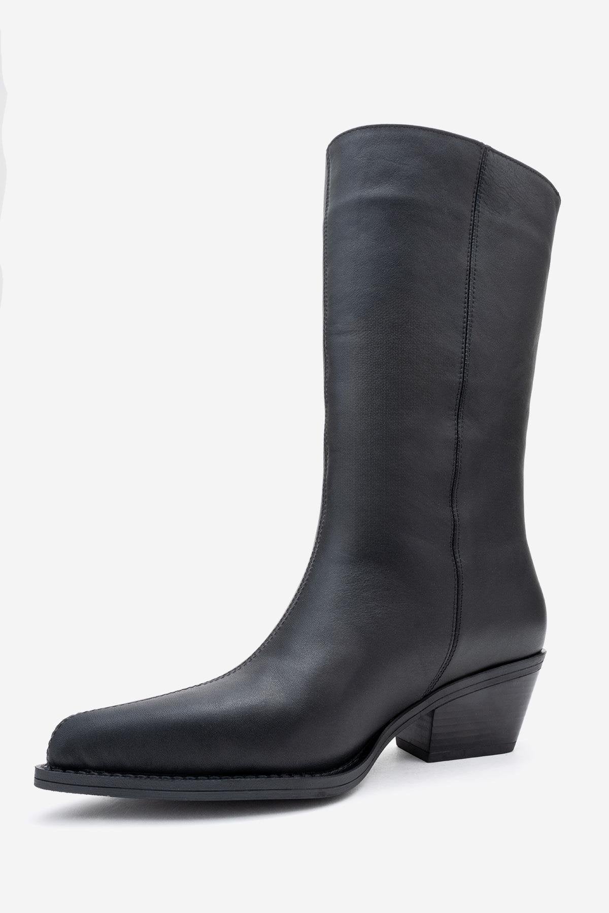 Juana - Black Genuine Leather Pointed Toe Boot (Women)