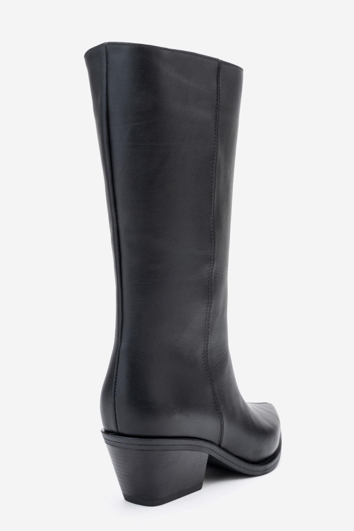 Juana - Black Genuine Leather Pointed Toe Boot (Women)