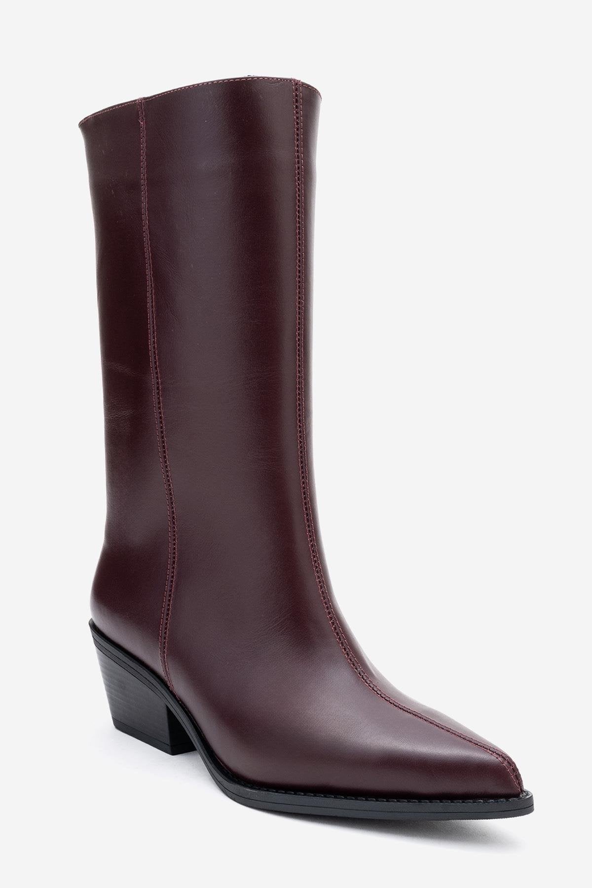 Juana - Burgundy Genuine Leather Pointed Toe Boot (Women)