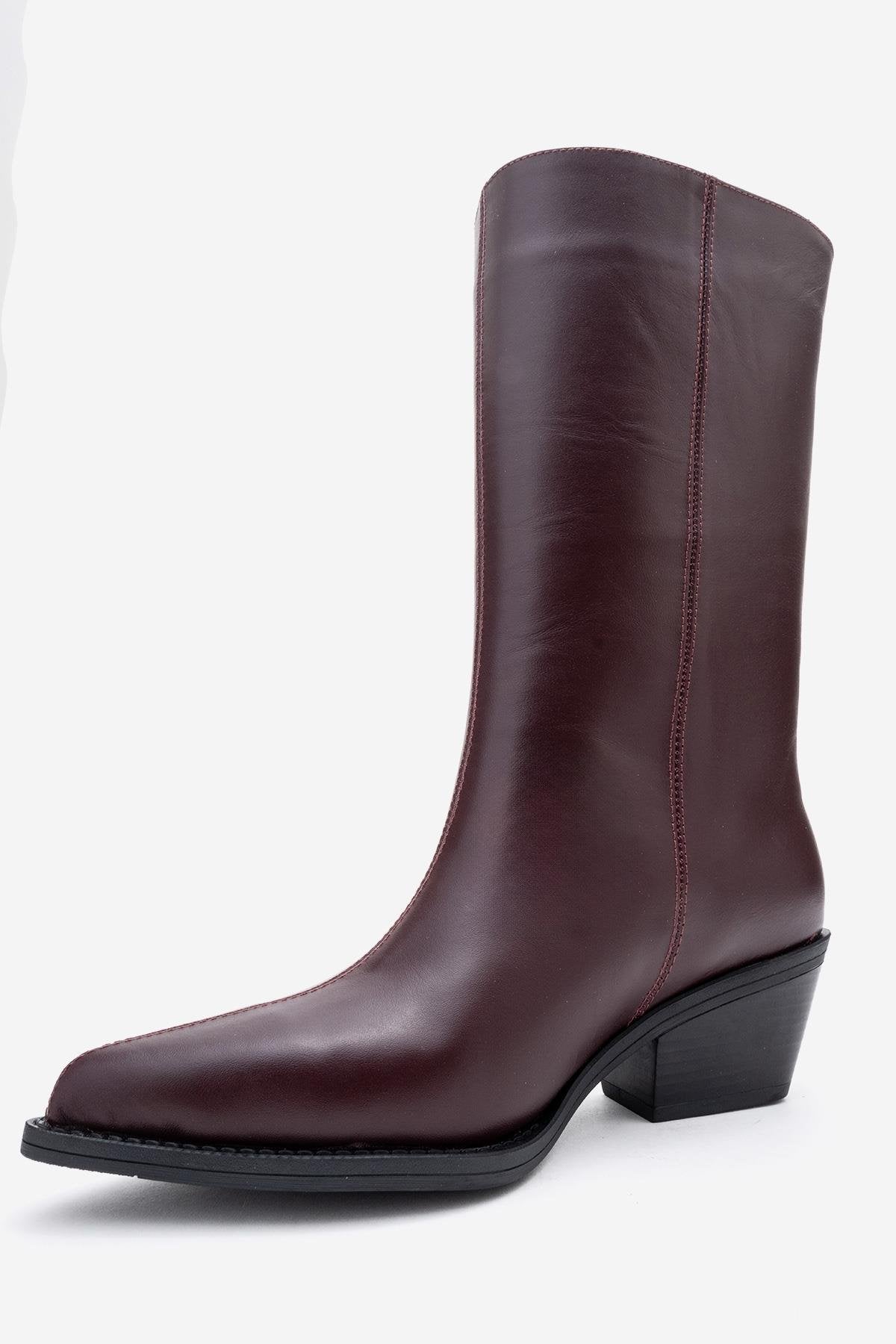 Juana - Burgundy Genuine Leather Pointed Toe Boot (Women)