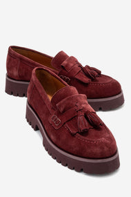 Poen - Burgundy Suede Genuine Leather Tassel Loafer (Women)