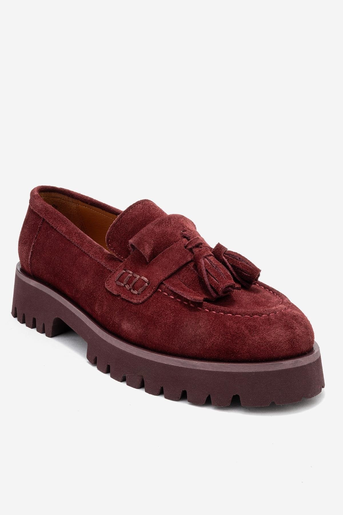 Poen - Burgundy Suede Genuine Leather Tassel Loafer (Women)