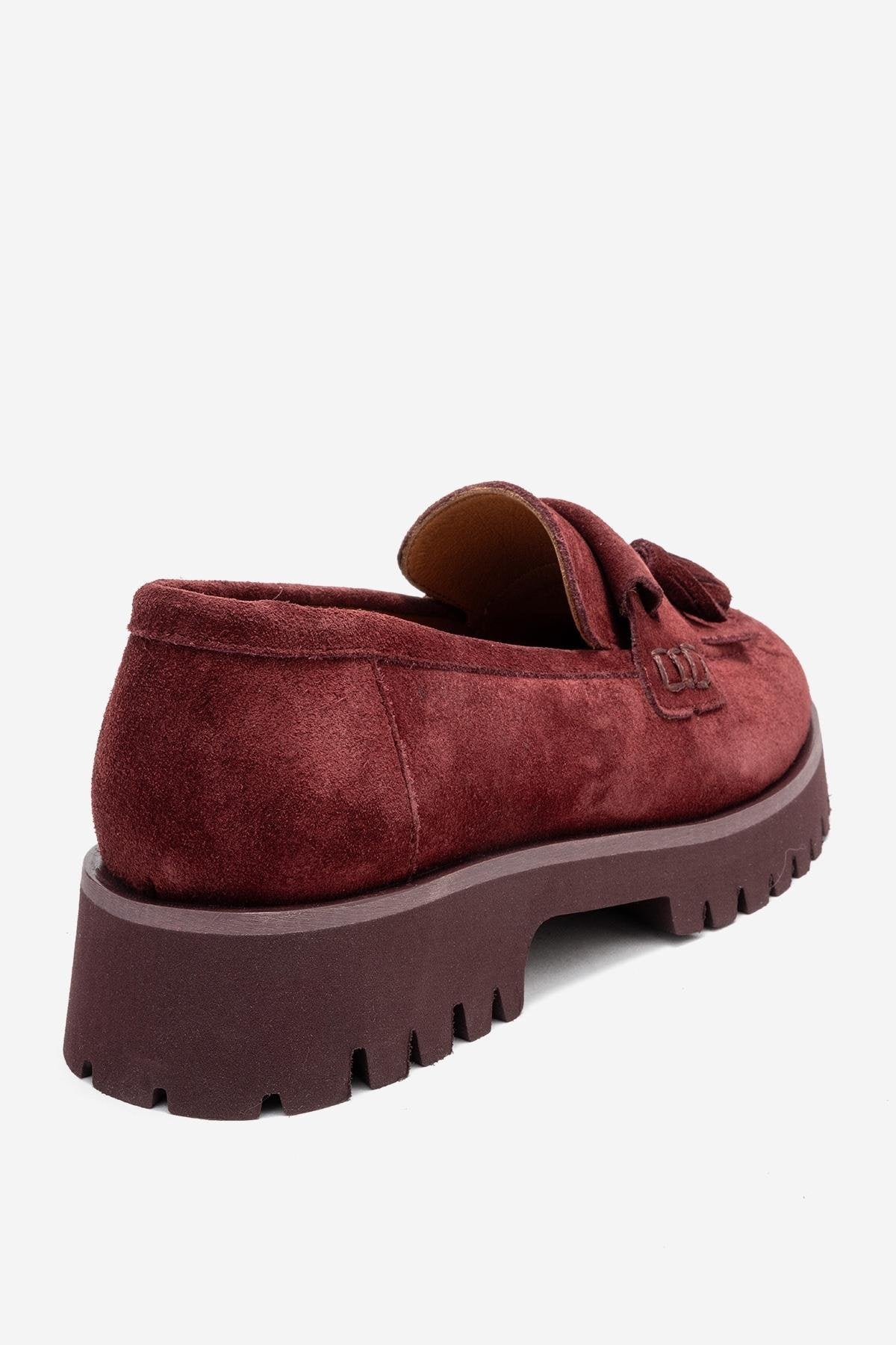 Poen - Burgundy Suede Genuine Leather Tassel Loafer (Women)
