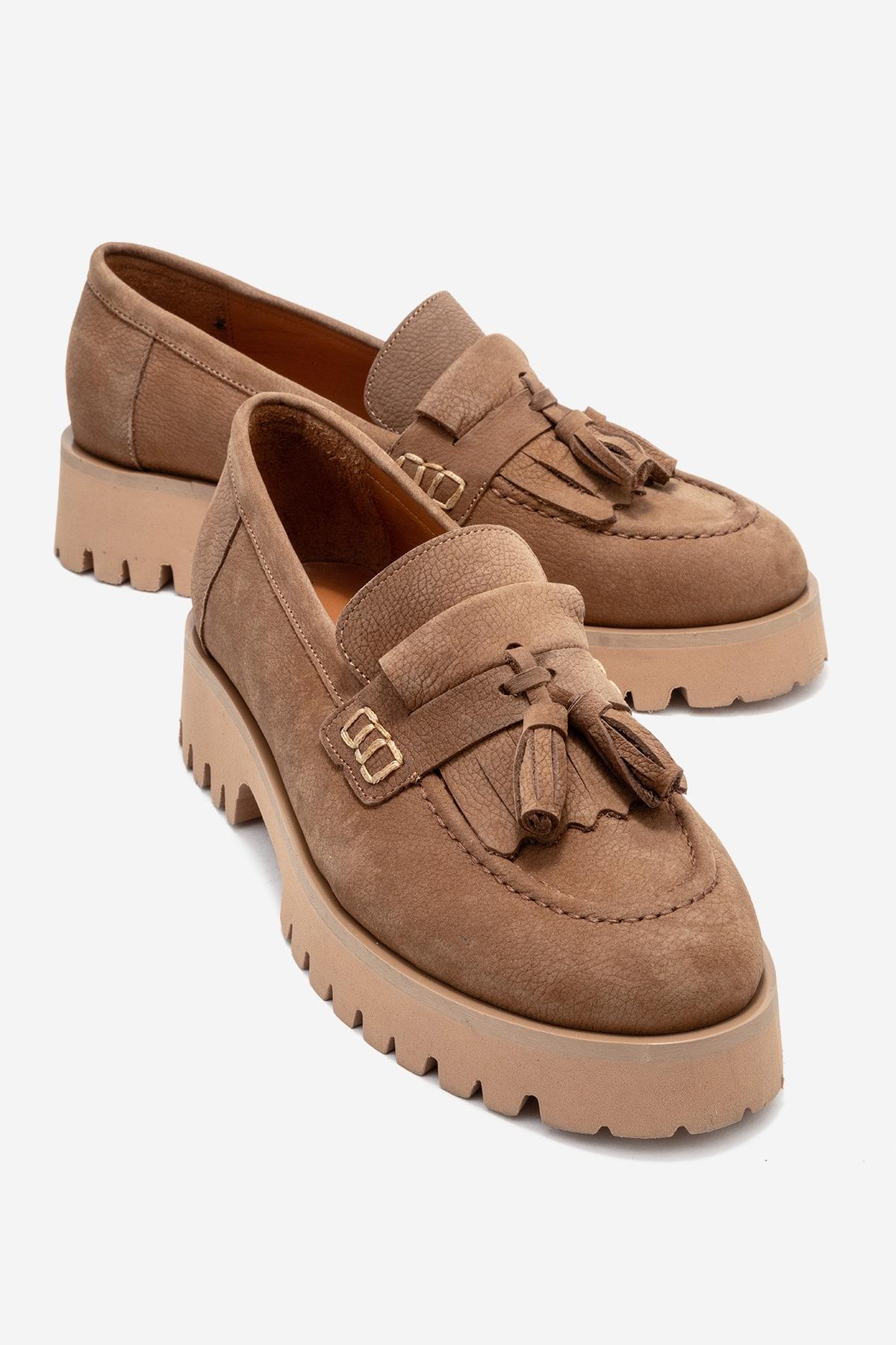 Poen - Tan Nubuck Genuine Leather Tassel Loafer (Women)