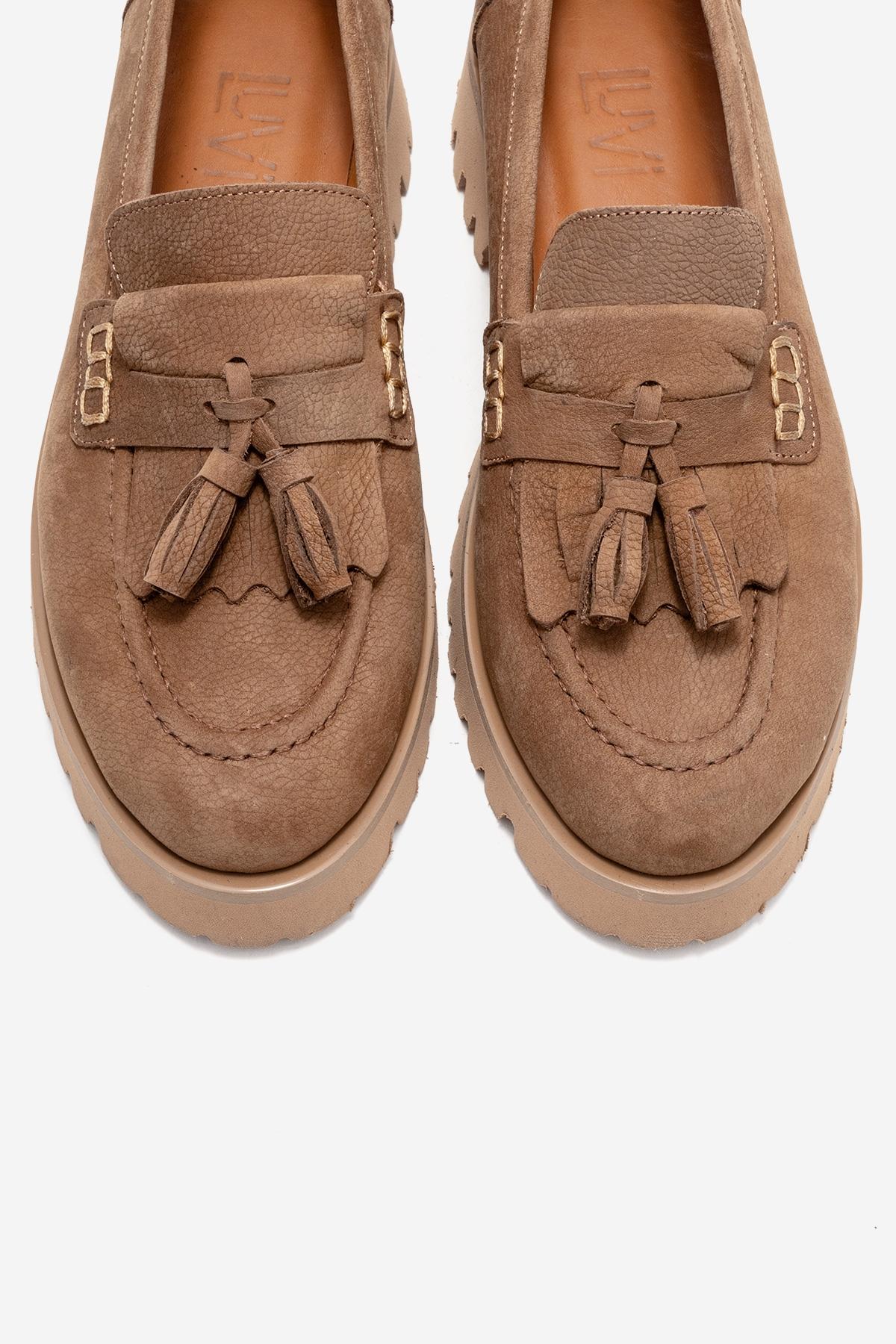 Poen - Tan Nubuck Genuine Leather Tassel Loafer (Women)
