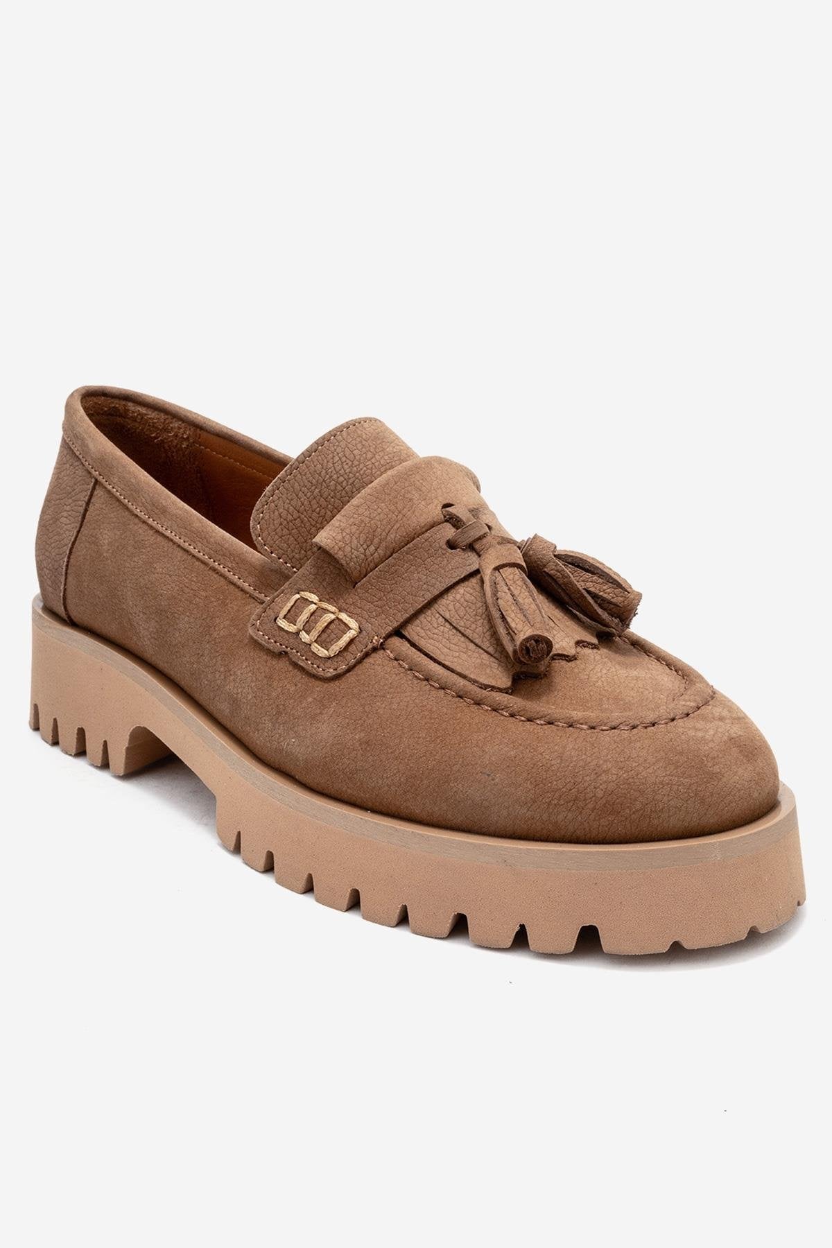 Poen - Tan Nubuck Genuine Leather Tassel Loafer (Women)