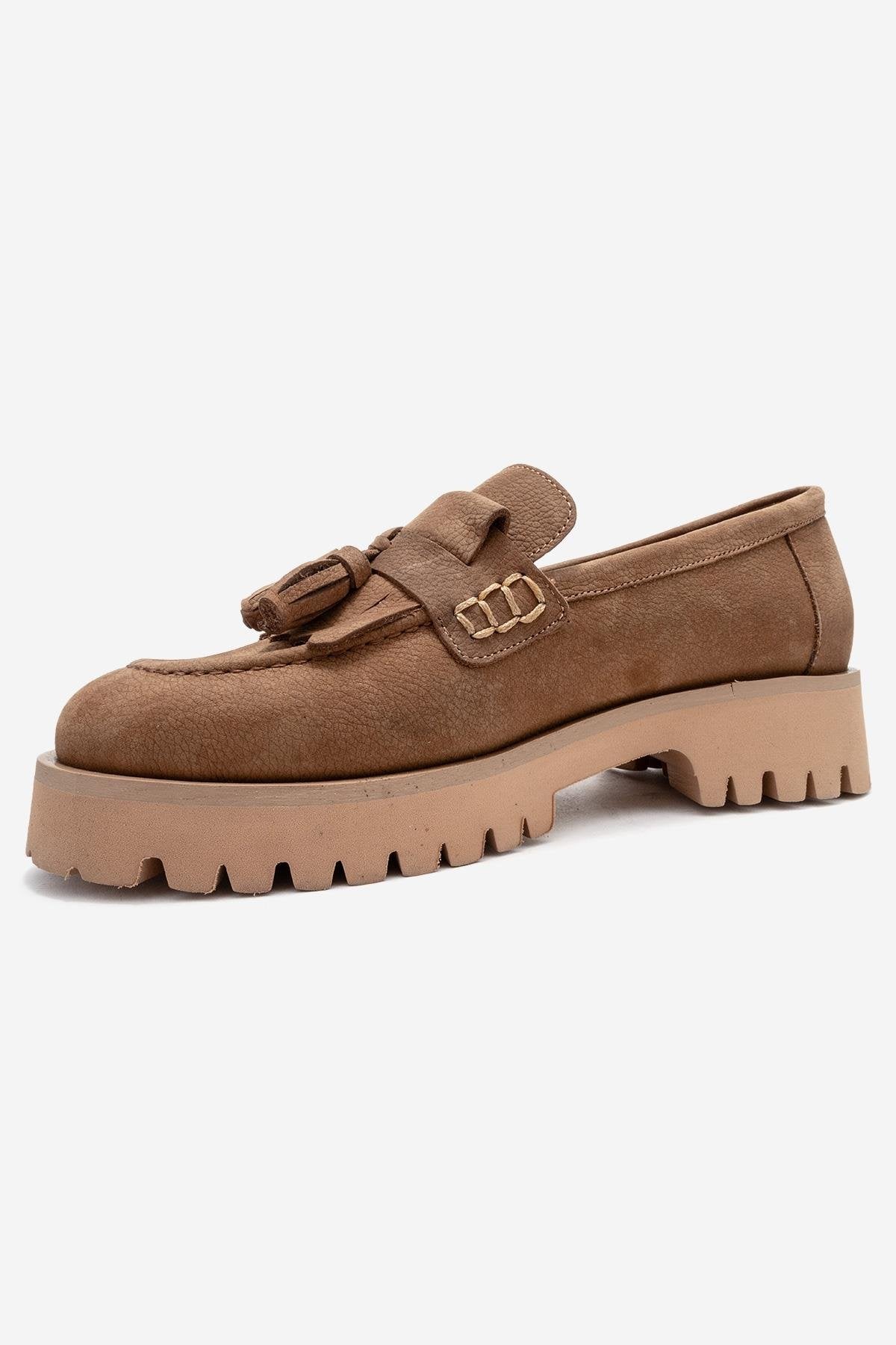 Poen - Tan Nubuck Genuine Leather Tassel Loafer (Women)