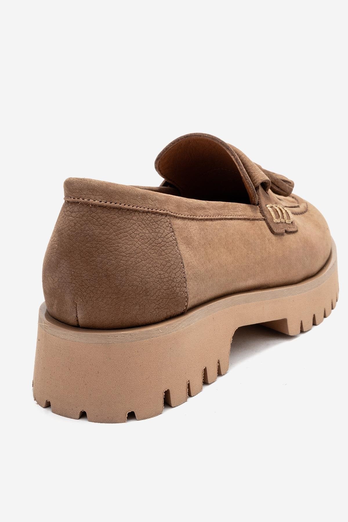 Poen - Tan Nubuck Genuine Leather Tassel Loafer (Women)