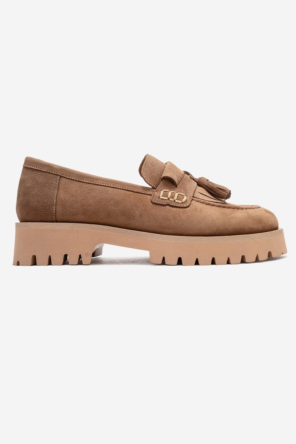 Poen - Tan Nubuck Genuine Leather Tassel Loafer (Women)