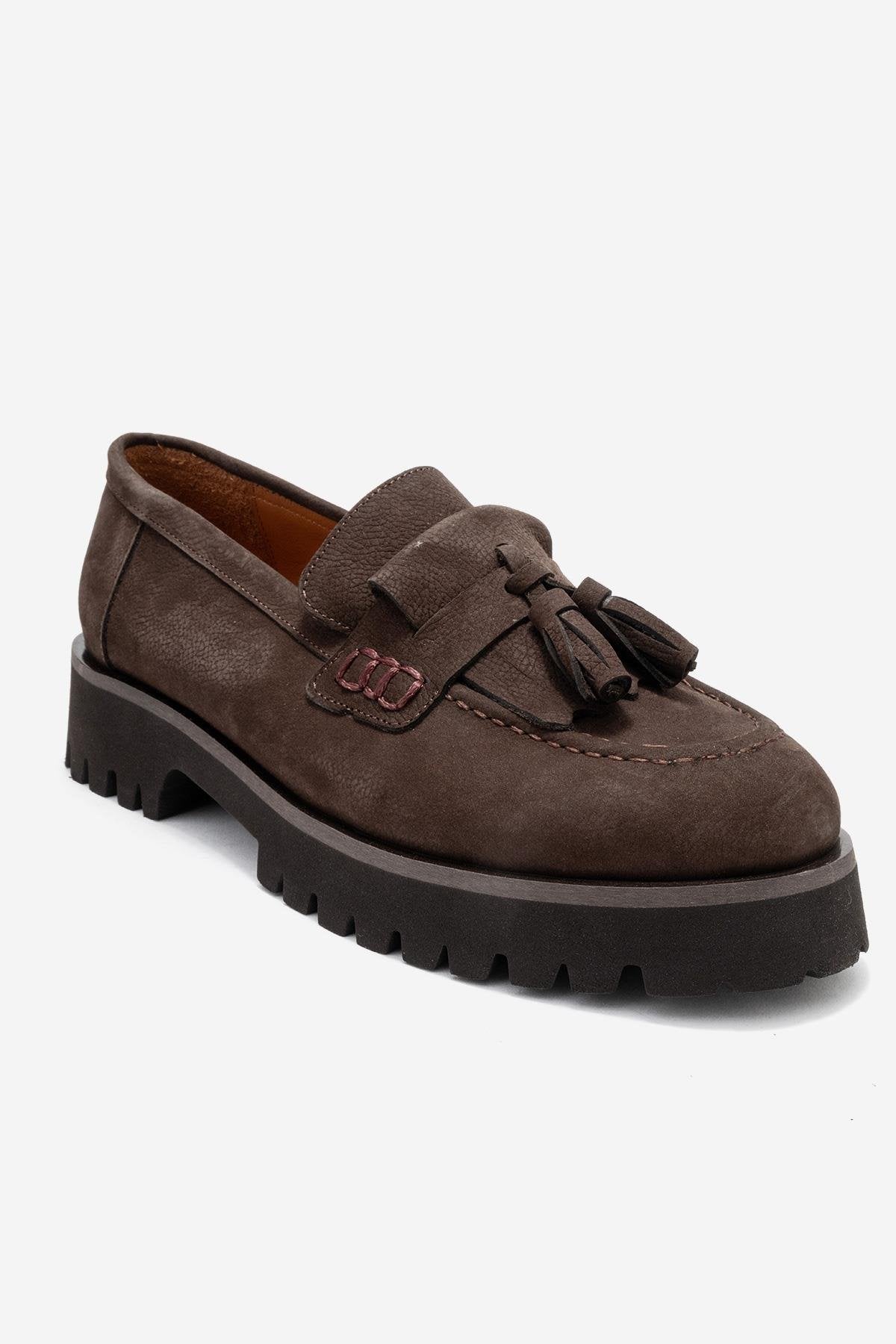 Poen - Brown Nubuck Genuine Leather Tassel Loafer (Women)
