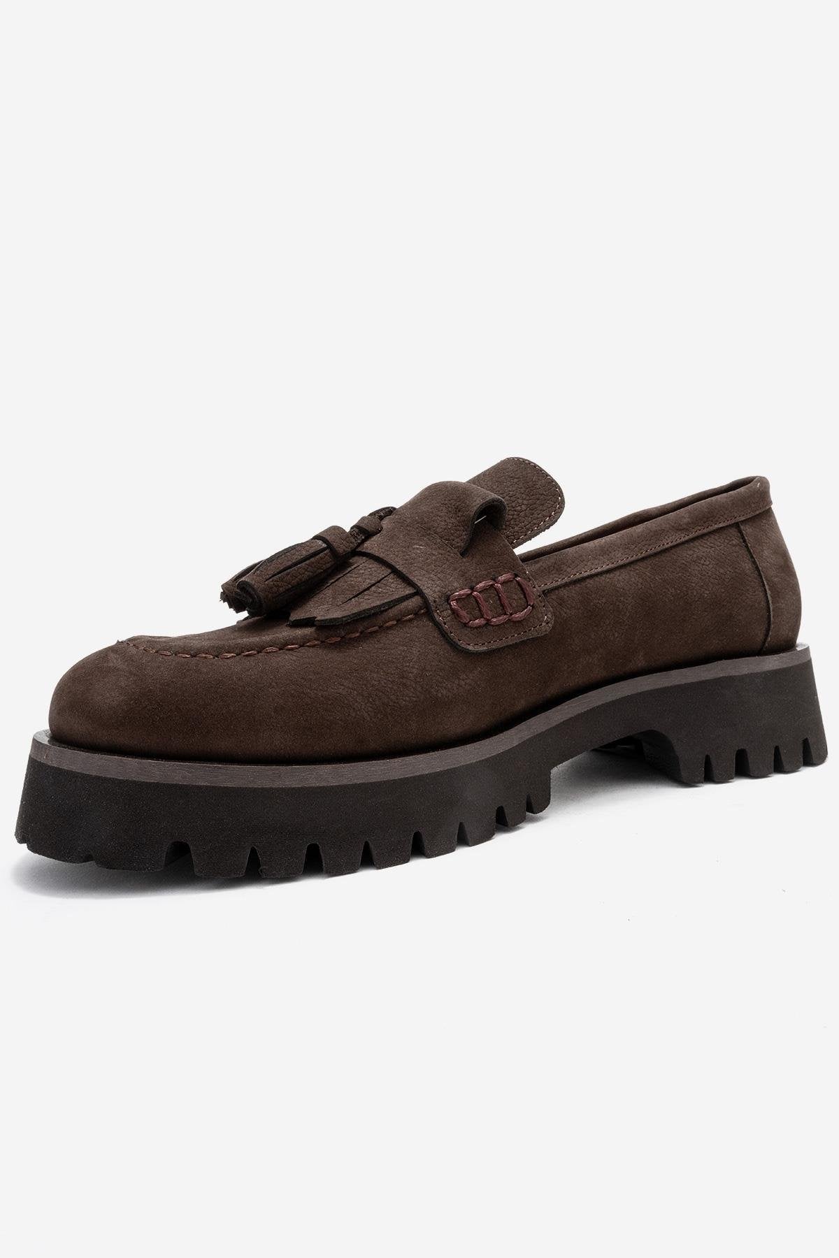 Poen - Brown Nubuck Genuine Leather Tassel Loafer (Women)