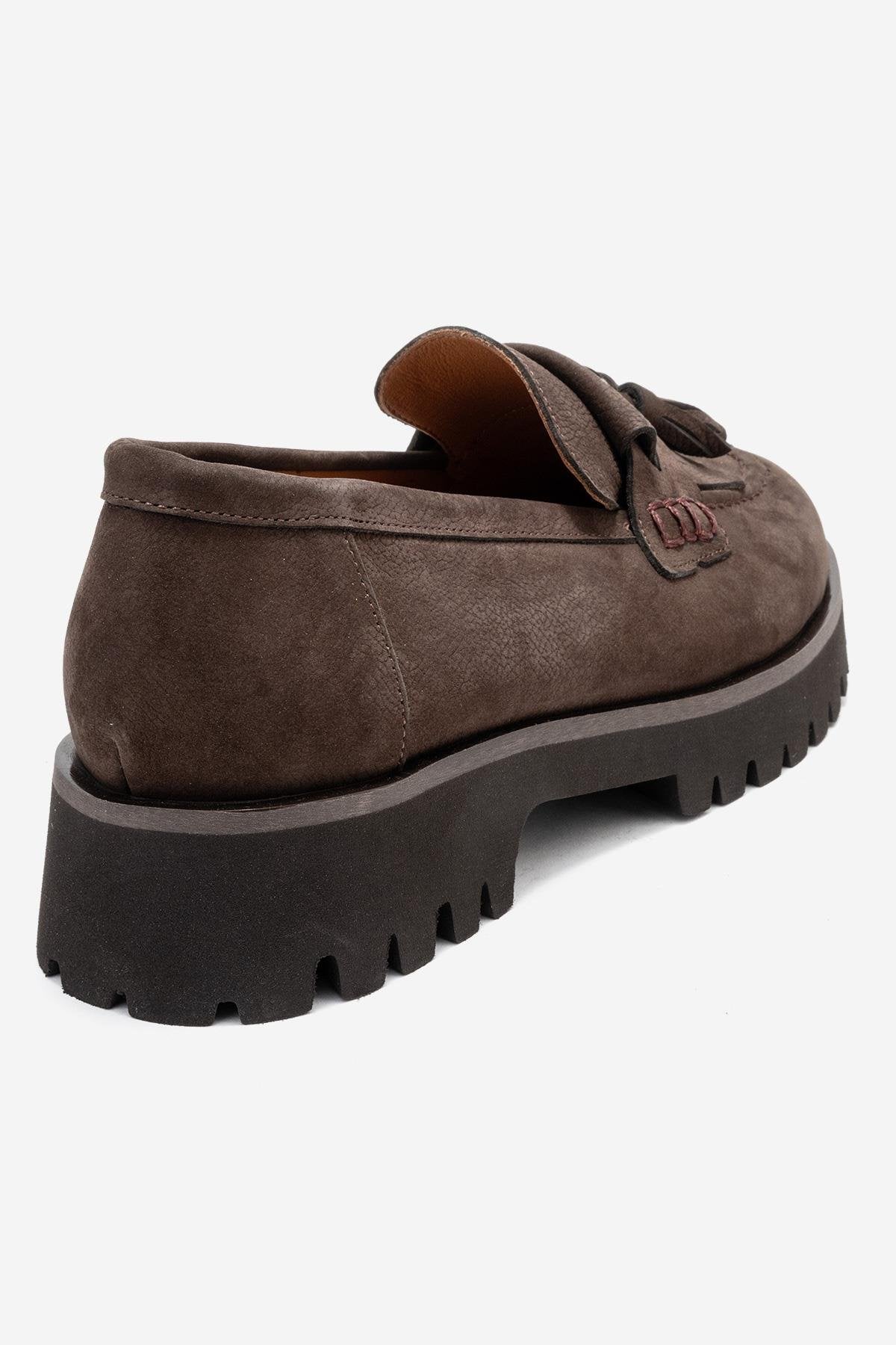 Poen - Brown Nubuck Genuine Leather Tassel Loafer (Women)