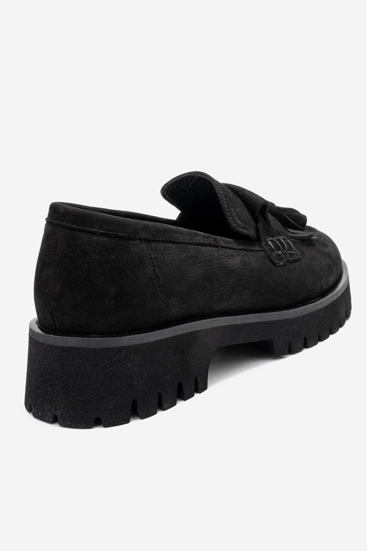 Poen - Black Nubuck Genuine Leather Tassel Loafer (Women)