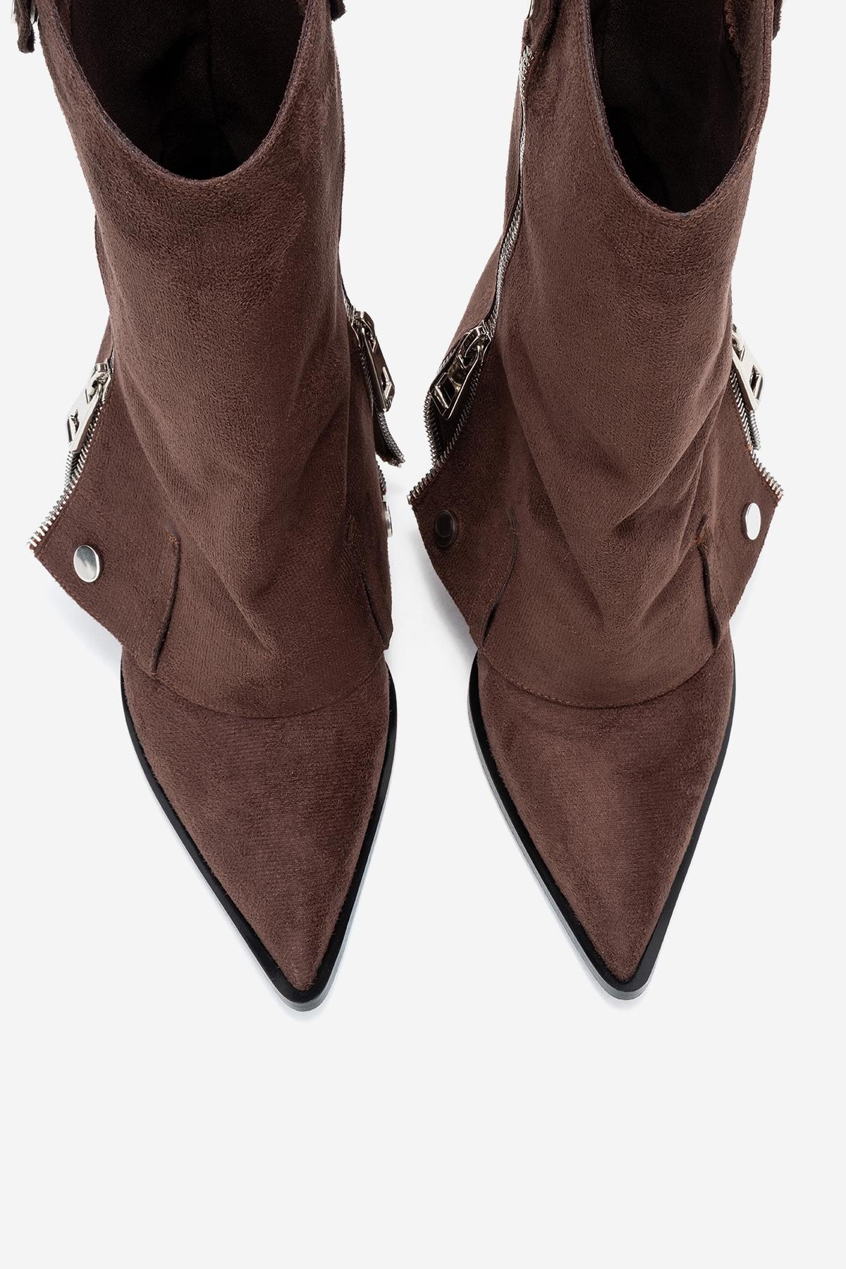 Lola - Brown Zip Pointed Toe Heeled Boot (Women)