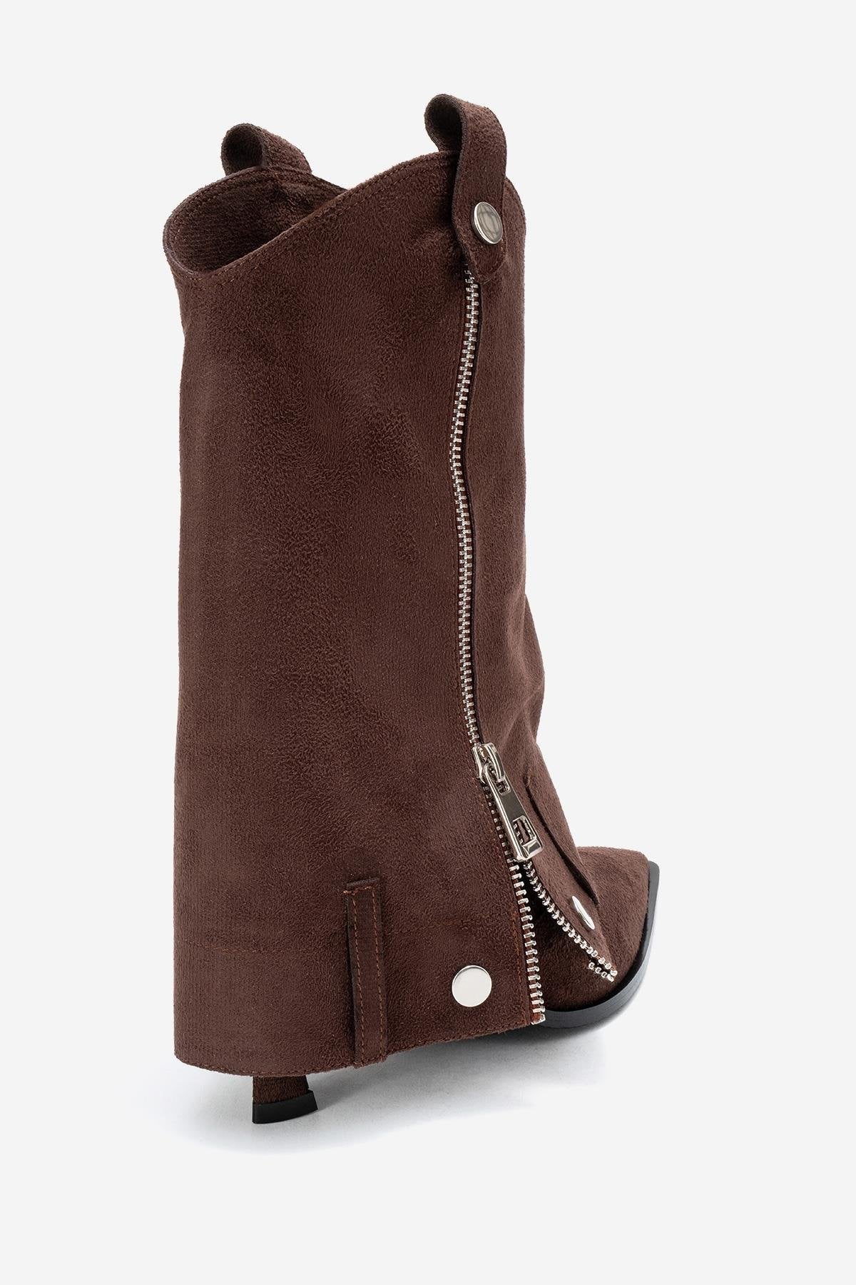 Lola - Brown Zip Pointed Toe Heeled Boot (Women)
