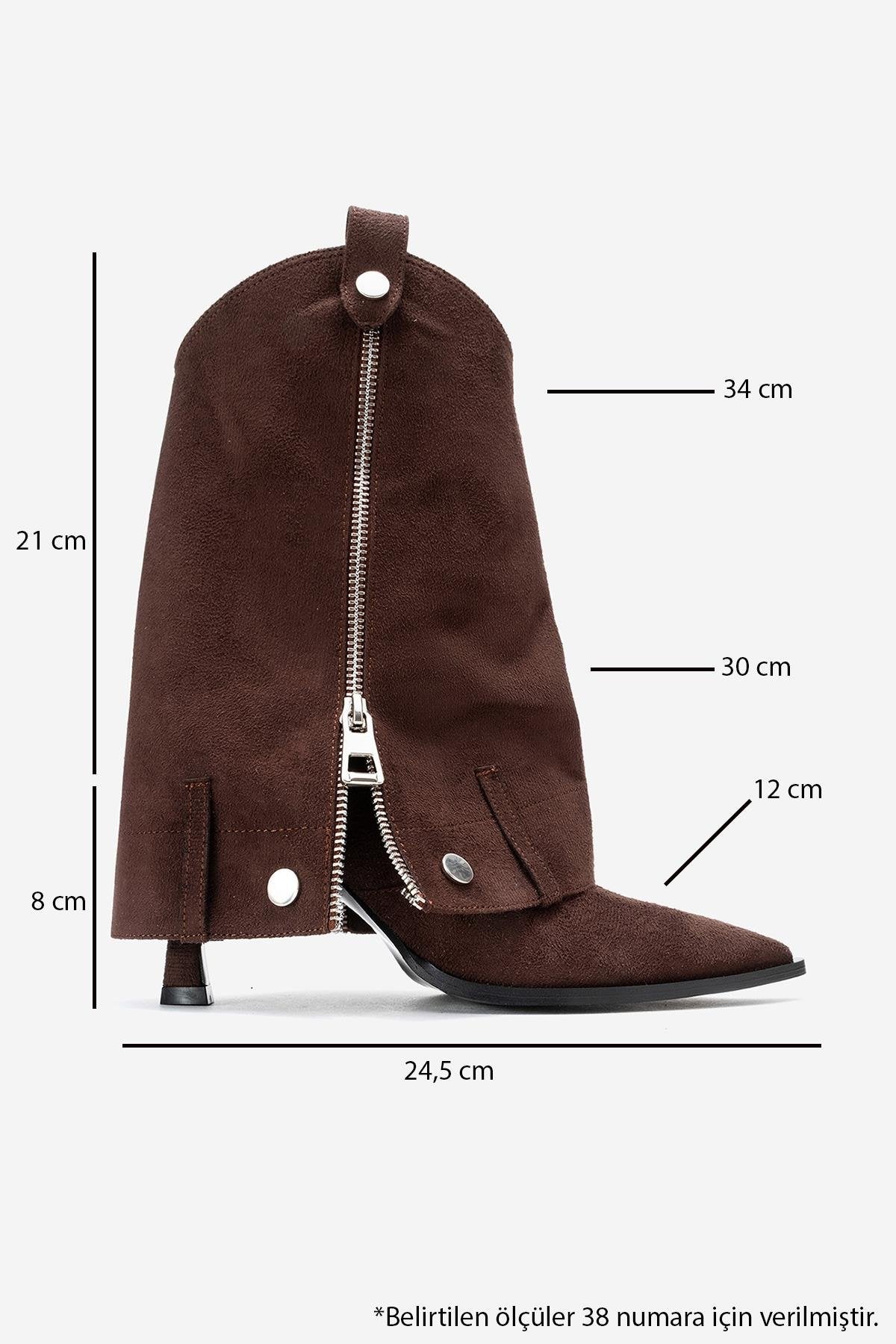 Lola - Brown Zip Pointed Toe Heeled Boot (Women)