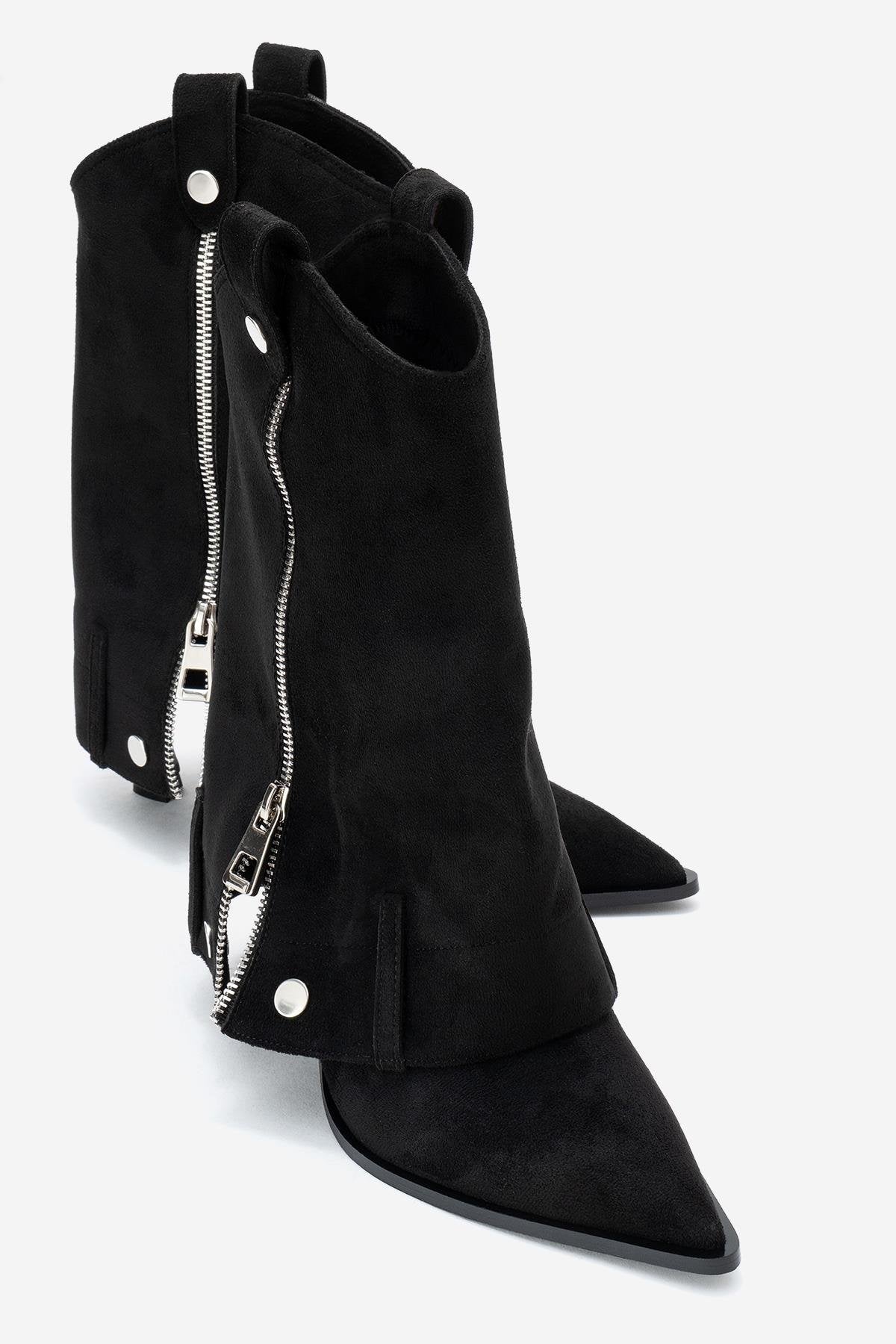Lola - Black Zip Pointed Toe Heeled Boot (Women)