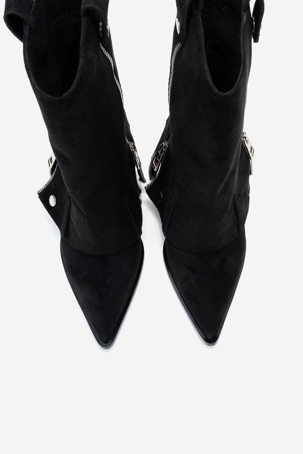 Lola - Black Zip Pointed Toe Heeled Boot (Women)