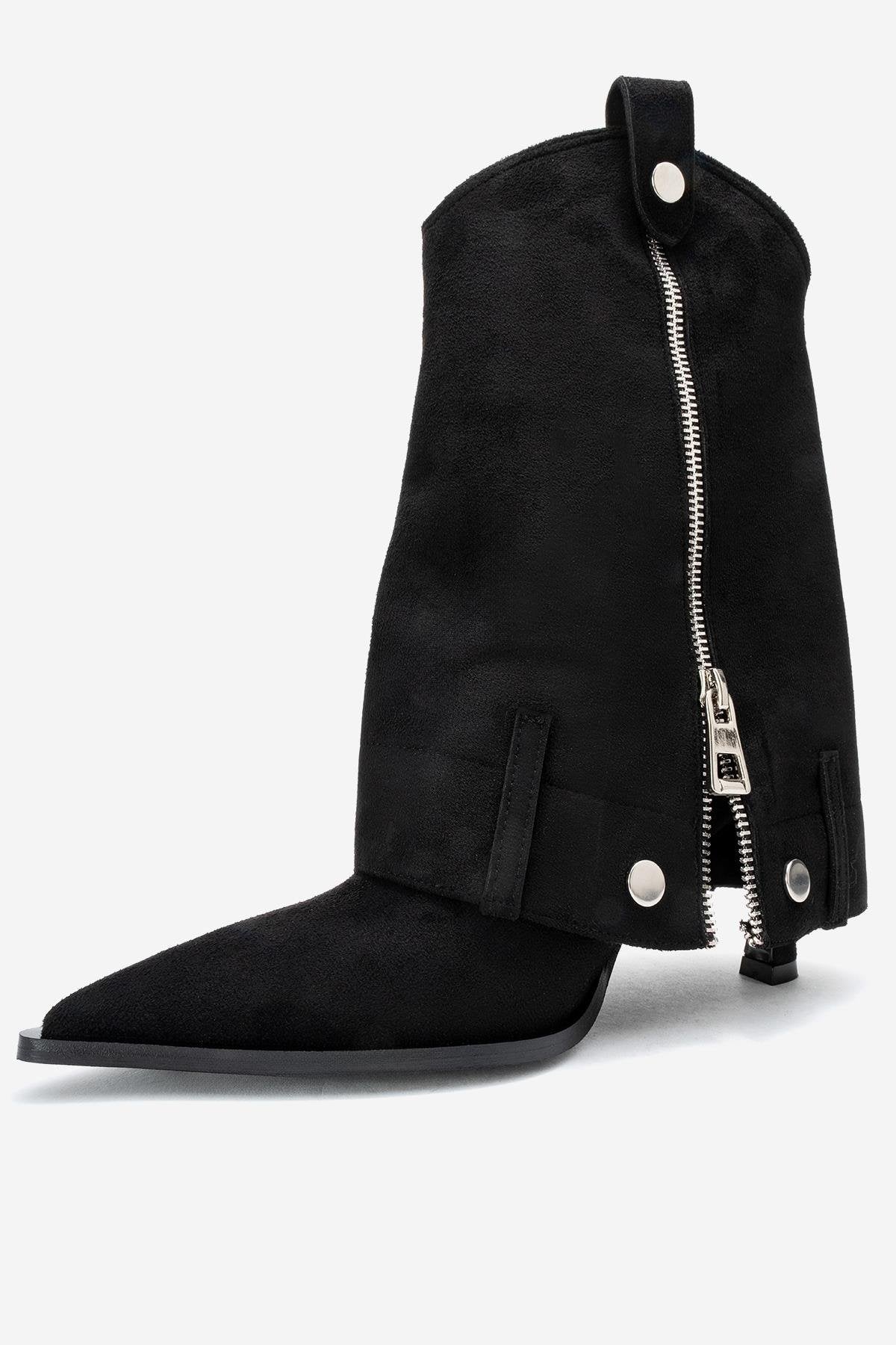 Lola - Black Zip Pointed Toe Heeled Boot (Women)