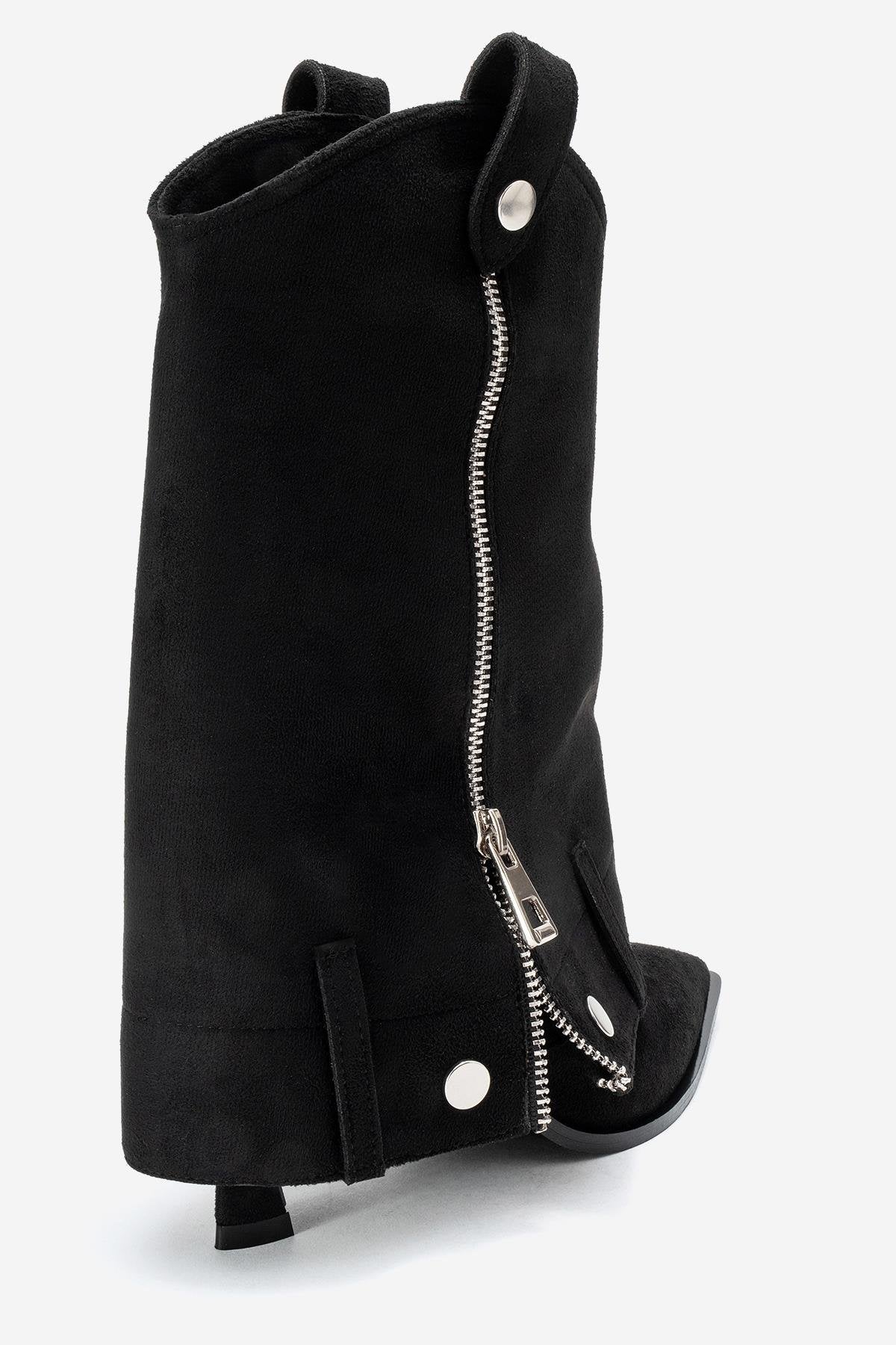 Lola - Black Zip Pointed Toe Heeled Boot (Women)