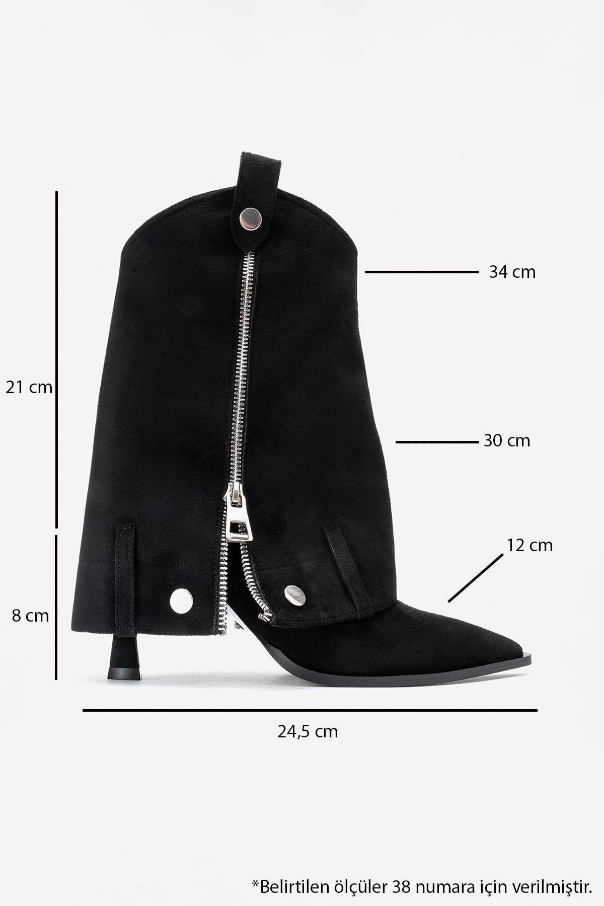 Lola - Black Zip Pointed Toe Heeled Boot (Women)