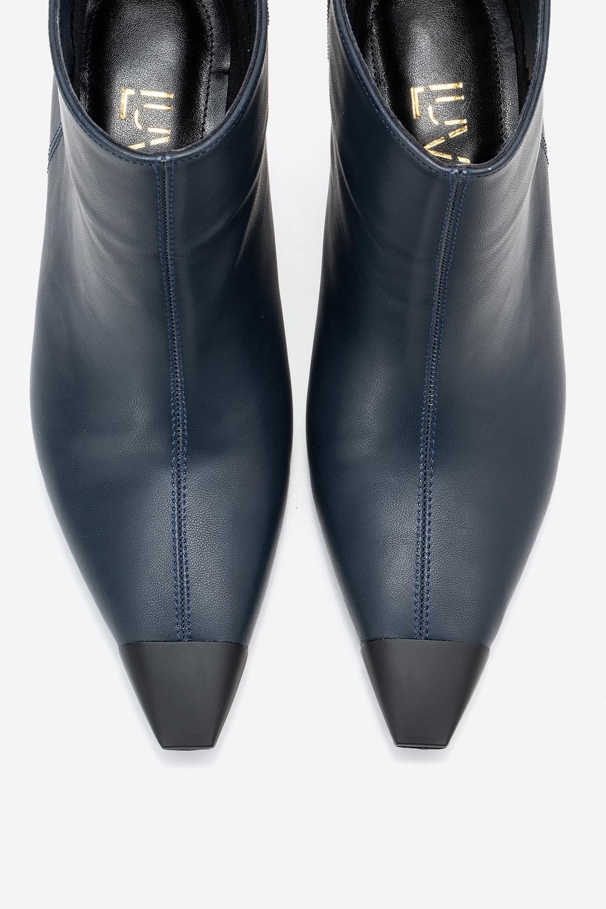 Rassel - Navy Smooth Pointed Toe Stiletto Heel Ankle Boot (Women)