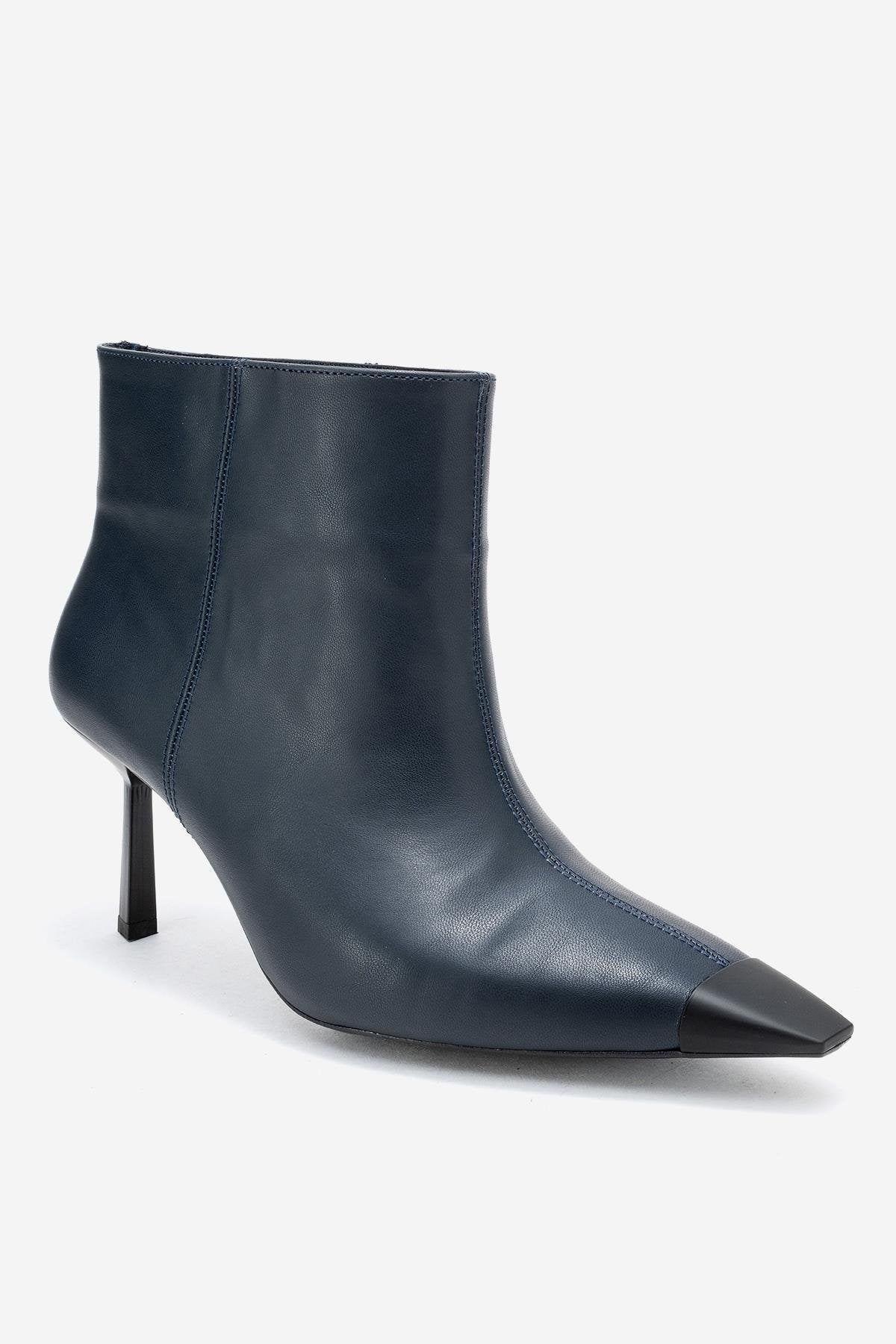 Rassel - Navy Smooth Pointed Toe Stiletto Heel Ankle Boot (Women)
