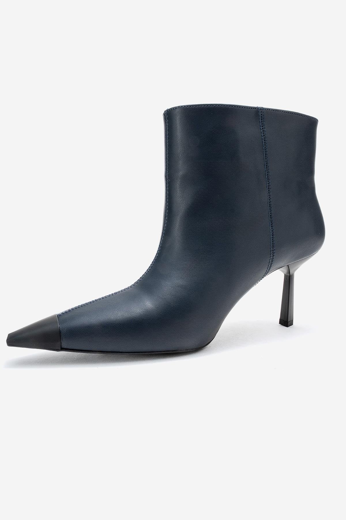 Rassel - Navy Smooth Pointed Toe Stiletto Heel Ankle Boot (Women)