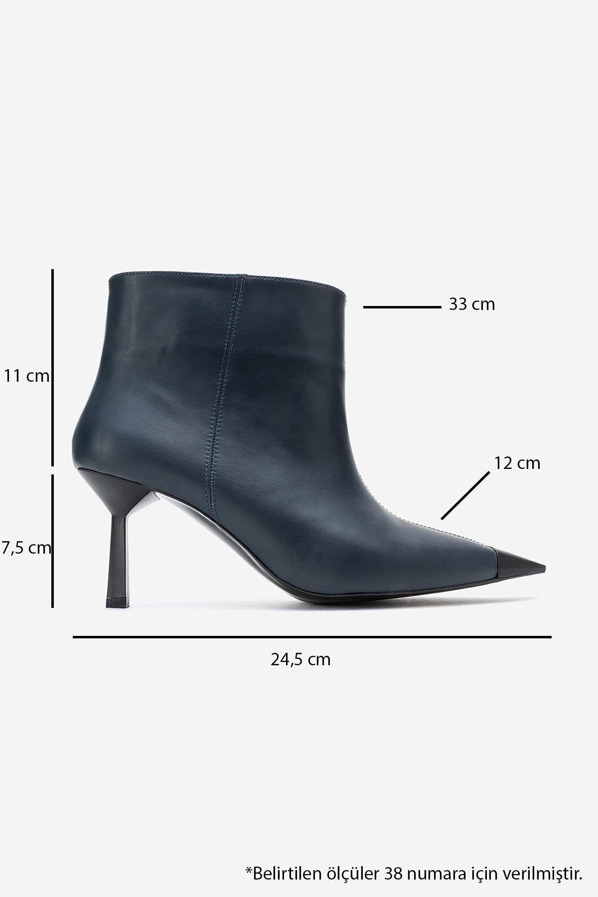 Rassel - Navy Smooth Pointed Toe Stiletto Heel Ankle Boot (Women)