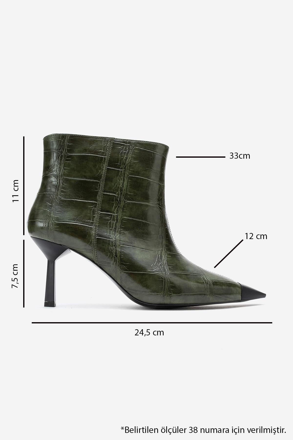 Rassel - Green Croc-Embossed Pointed Toe Stiletto Heel Ankle Boot (Women)
