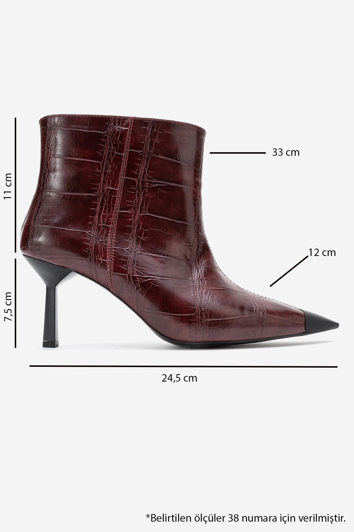 Rassel - Burgundy Croc-Embossed Pointed Toe Stiletto Heel Ankle Boot (Women)