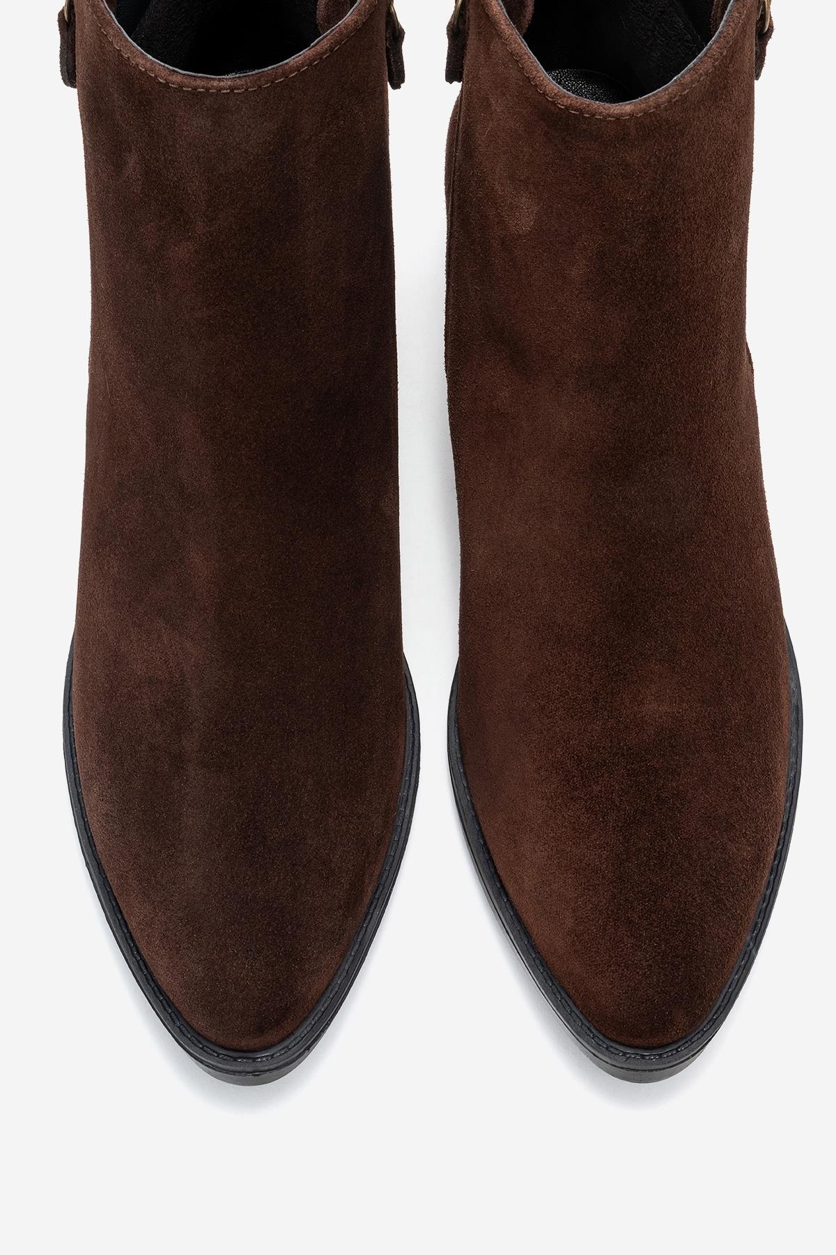 Jayer - Brown Suede Genuine Leather Zip Ankle Boot (Women)