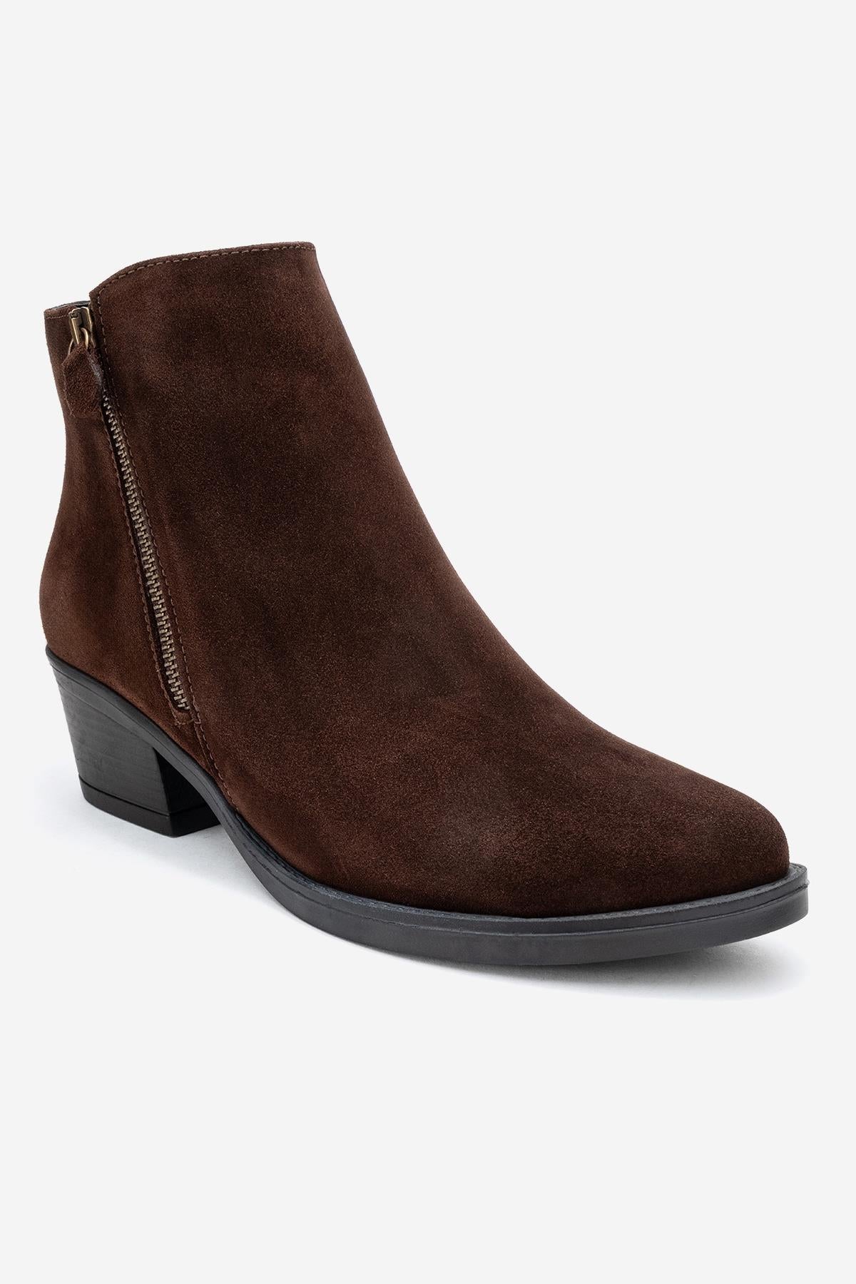 Jayer - Brown Suede Genuine Leather Zip Ankle Boot (Women)