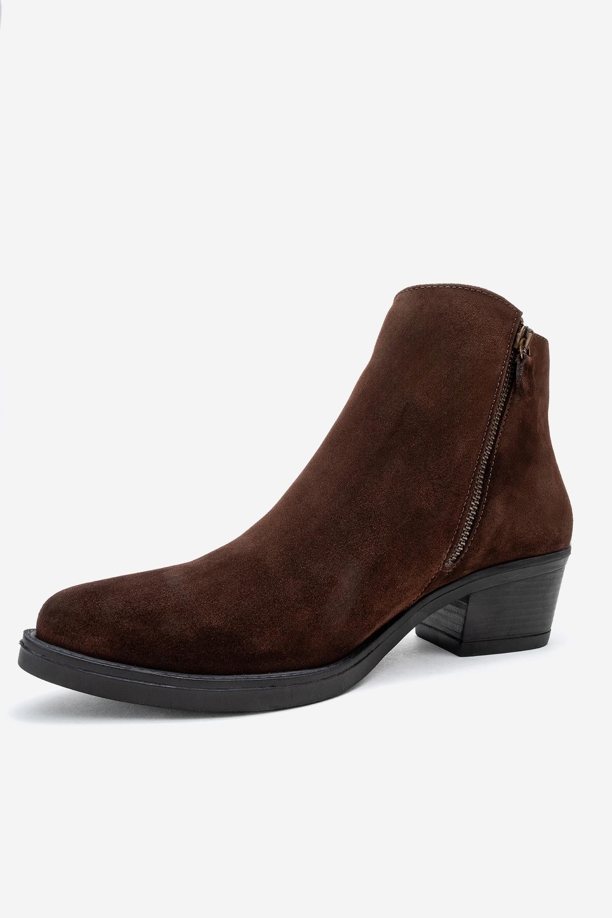 Jayer - Brown Suede Genuine Leather Zip Ankle Boot (Women)